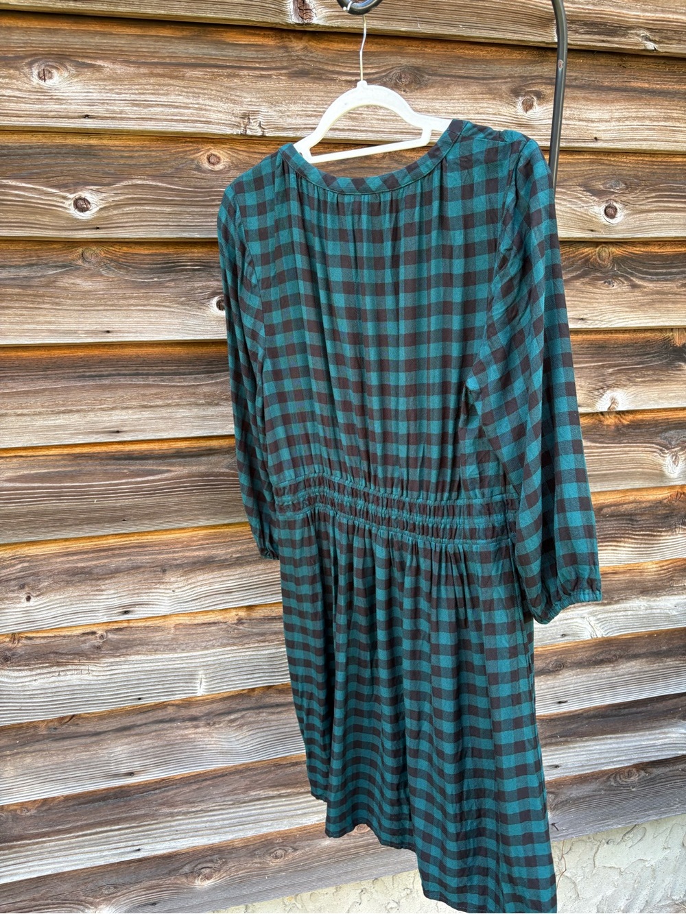 J. Jill Green and Black Plaid Smocked-Waist Midi Dress - Picture 2 of 4
